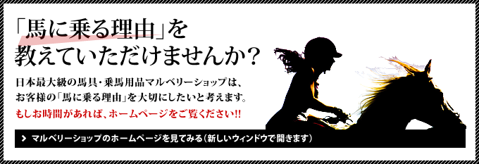 「馬に乗る理由」を教えていただけませんか？私たちマルベリーショップは、お客様の「馬に乗る理由」を大切にしたいと考えます。もしお時間があれば、ホームページをご覧ください!!